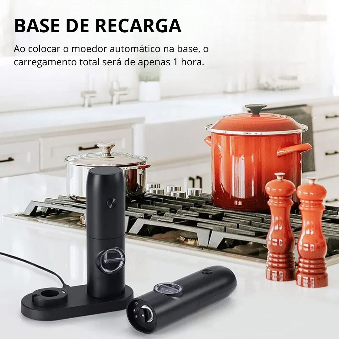 Moedor de Pimenta e Sal Automático USB com Luz LED e Ajuste de Moagem