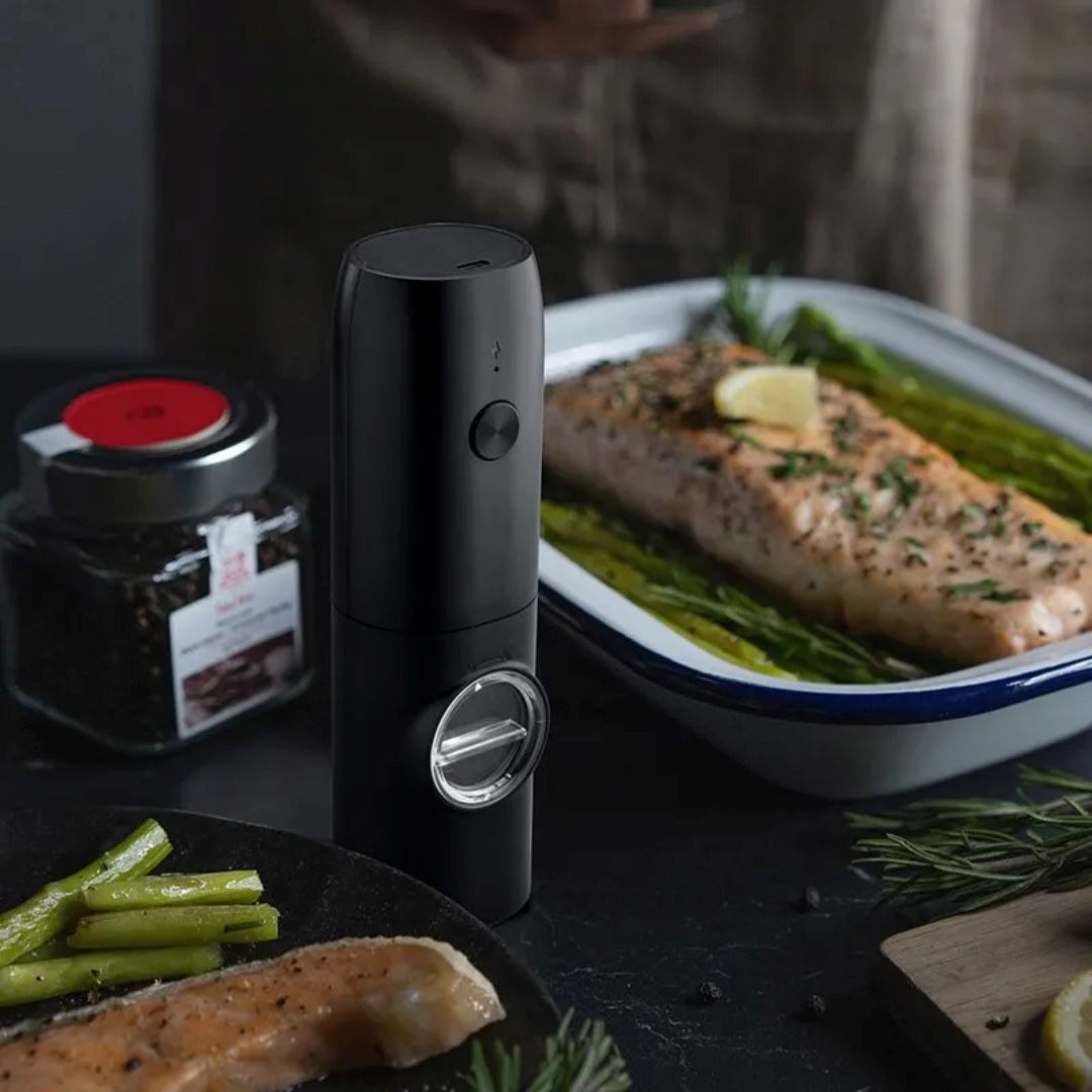 Moedor de Pimenta e Sal Automático USB com Luz LED e Ajuste de Moagem