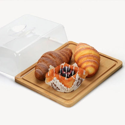 Bandeja de Bambu com Tampa em Acrílico Retangular Grande