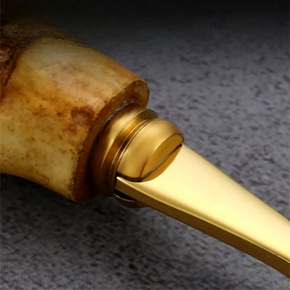 Faqueiro Dourado em Aço Inox com Cabo de Bambu Natural