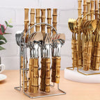 Faqueiro Prata em Aço Inox com Cabo de Bambu Natural