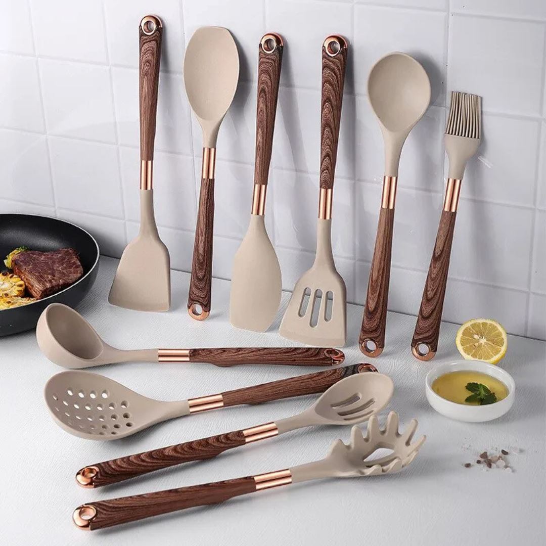 Kit de Utensílios de Cozinha em Silicone Antirrisco