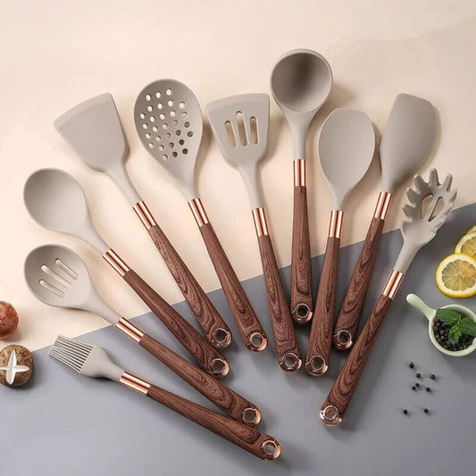 Kit de Utensílios de Cozinha em Silicone Antirrisco