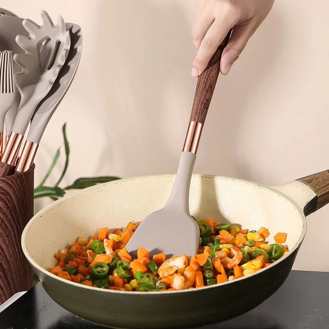 Kit de Utensílios de Cozinha em Silicone Antirrisco