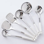 Kit de Utensílios de Cozinha em Aço Inox com Cabo de Cerâmica – 7 Peças
