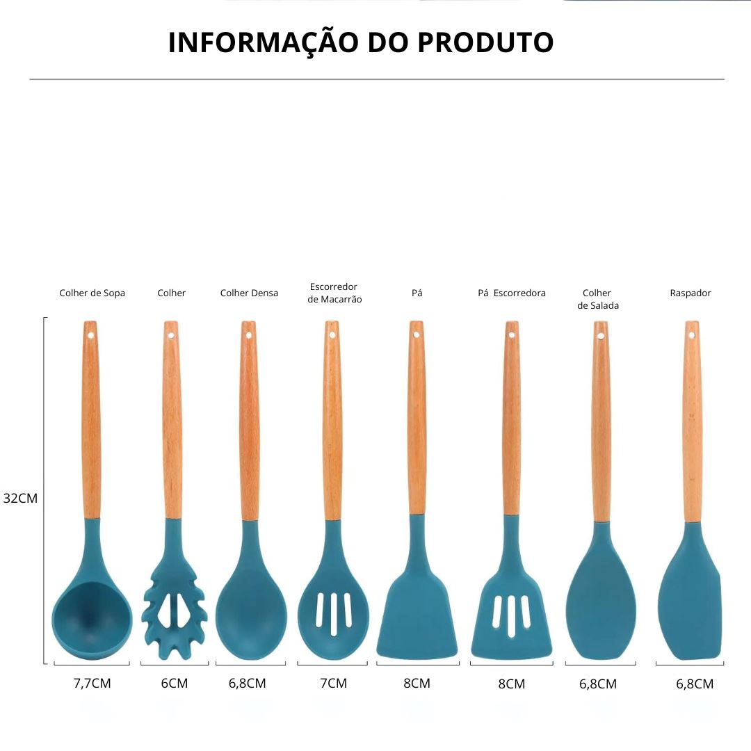 Kit de Utensílios de Cozinha em Silicone com Resistência ao Calor