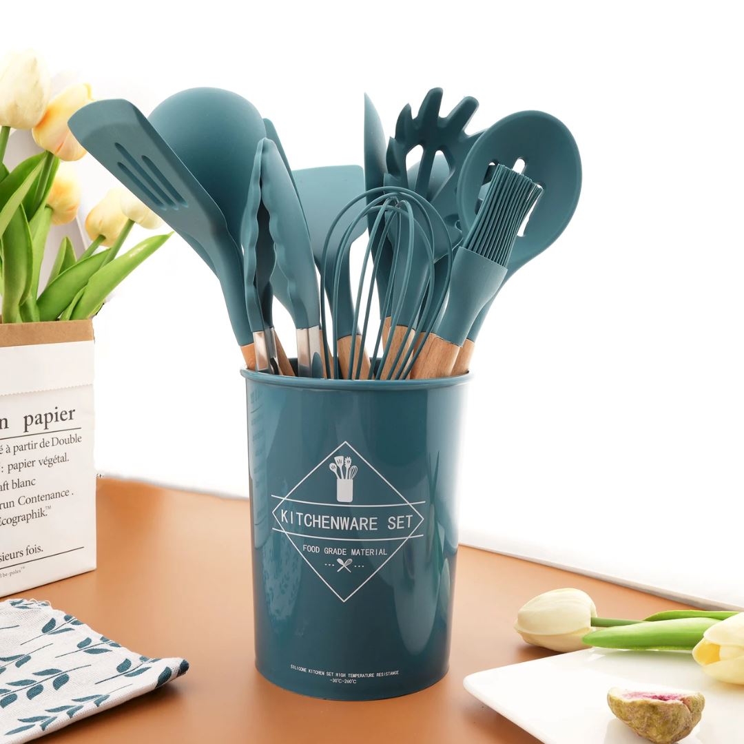 Kit de Utensílios de Cozinha em Silicone com Resistência ao Calor