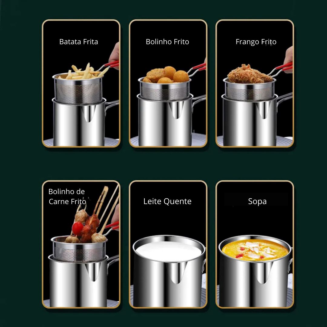 Panela de Fritura em Aço Inox com Cesto