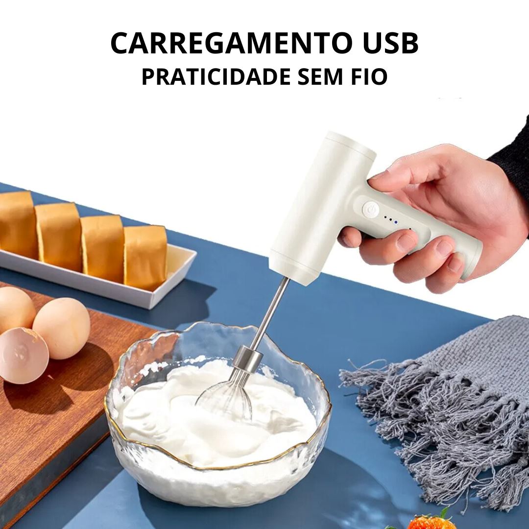 Misturador Elétrico Portátil Sem Fio com 3 Velocidades
