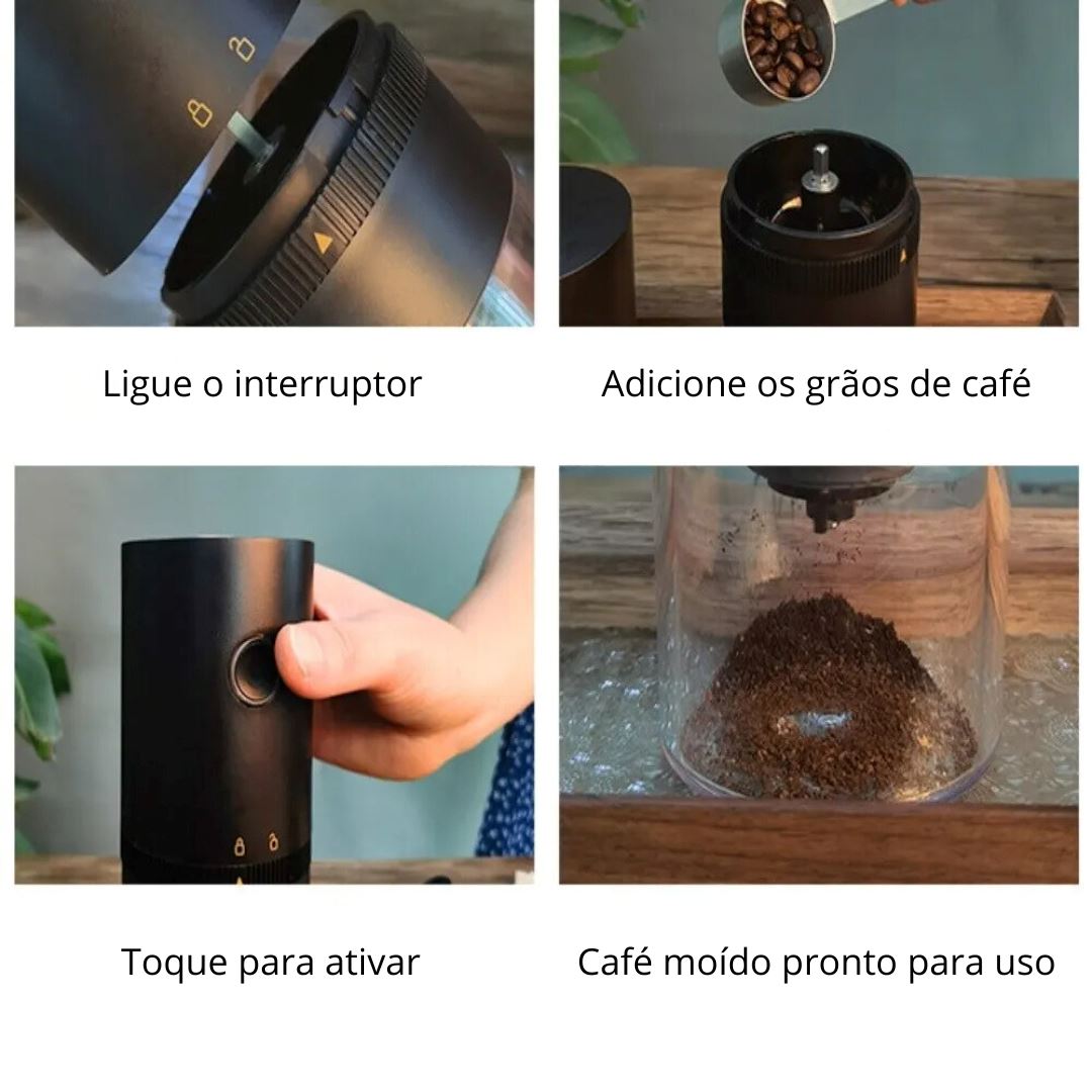 Moedor de Café Elétrico Portátil com Carga USB e Lâmina de Cerâmica