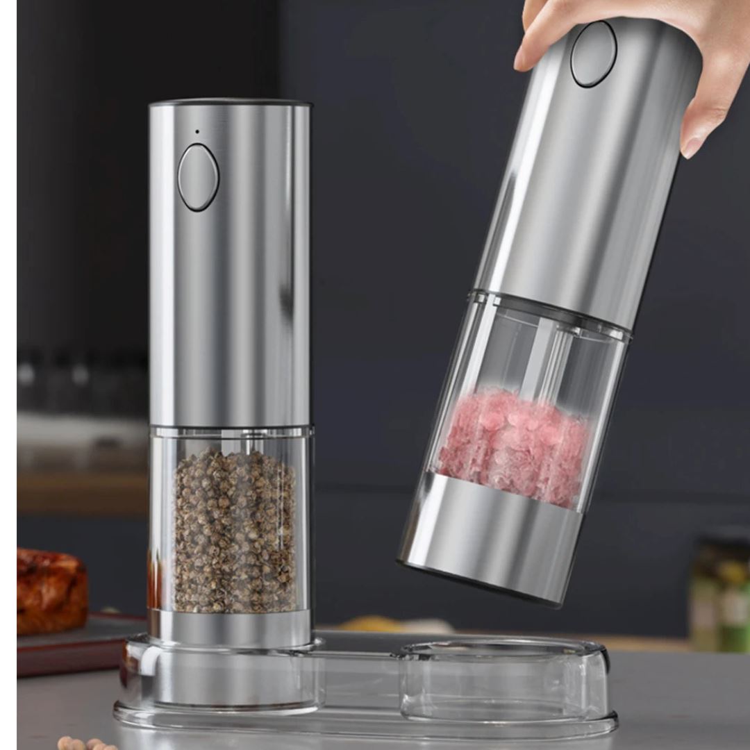 Moedor de Sal e Pimenta Elétrico com USB Recarregável e Luz LED