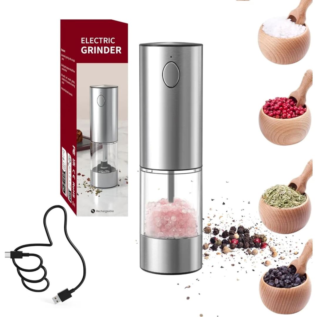 Moedor de Sal e Pimenta Elétrico com USB Recarregável e Luz LED