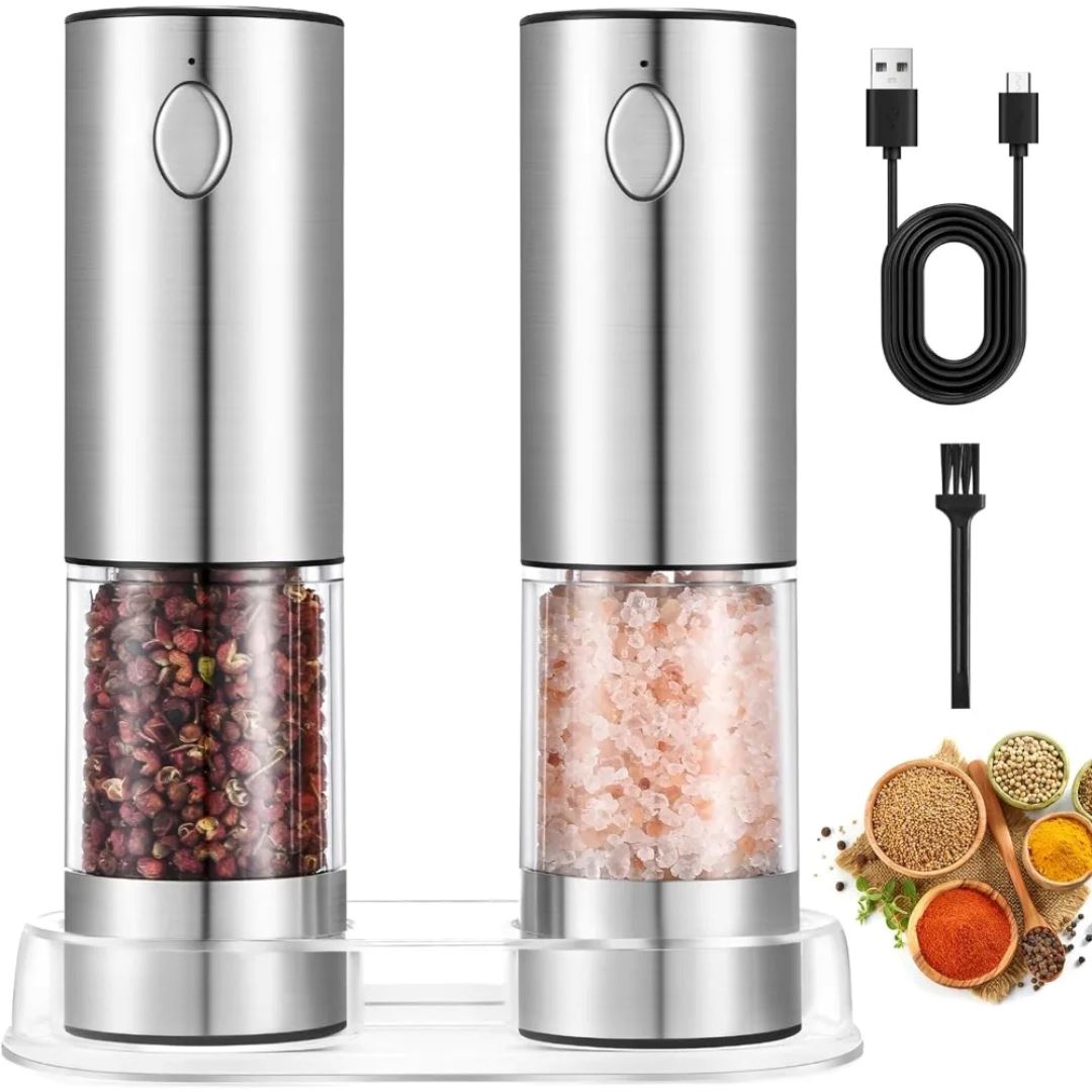 Moedor de Sal e Pimenta Elétrico com USB Recarregável e Luz LED