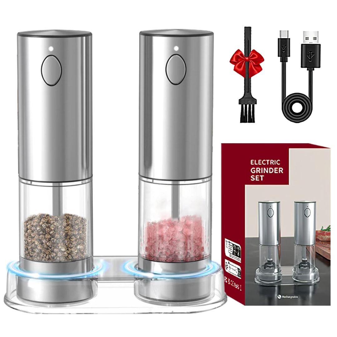 Moedor de Sal e Pimenta Elétrico com USB Recarregável e Luz LED