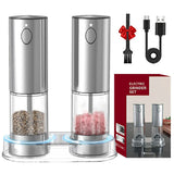 Moedor de Sal e Pimenta Elétrico com USB Recarregável e Luz LED