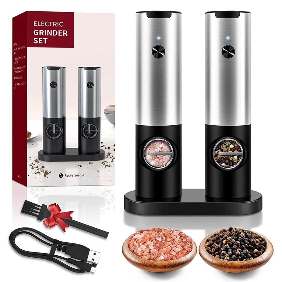 Moedor de Sal e Pimenta Elétrico com USB Recarregável e Nível de Moagem Ajustável