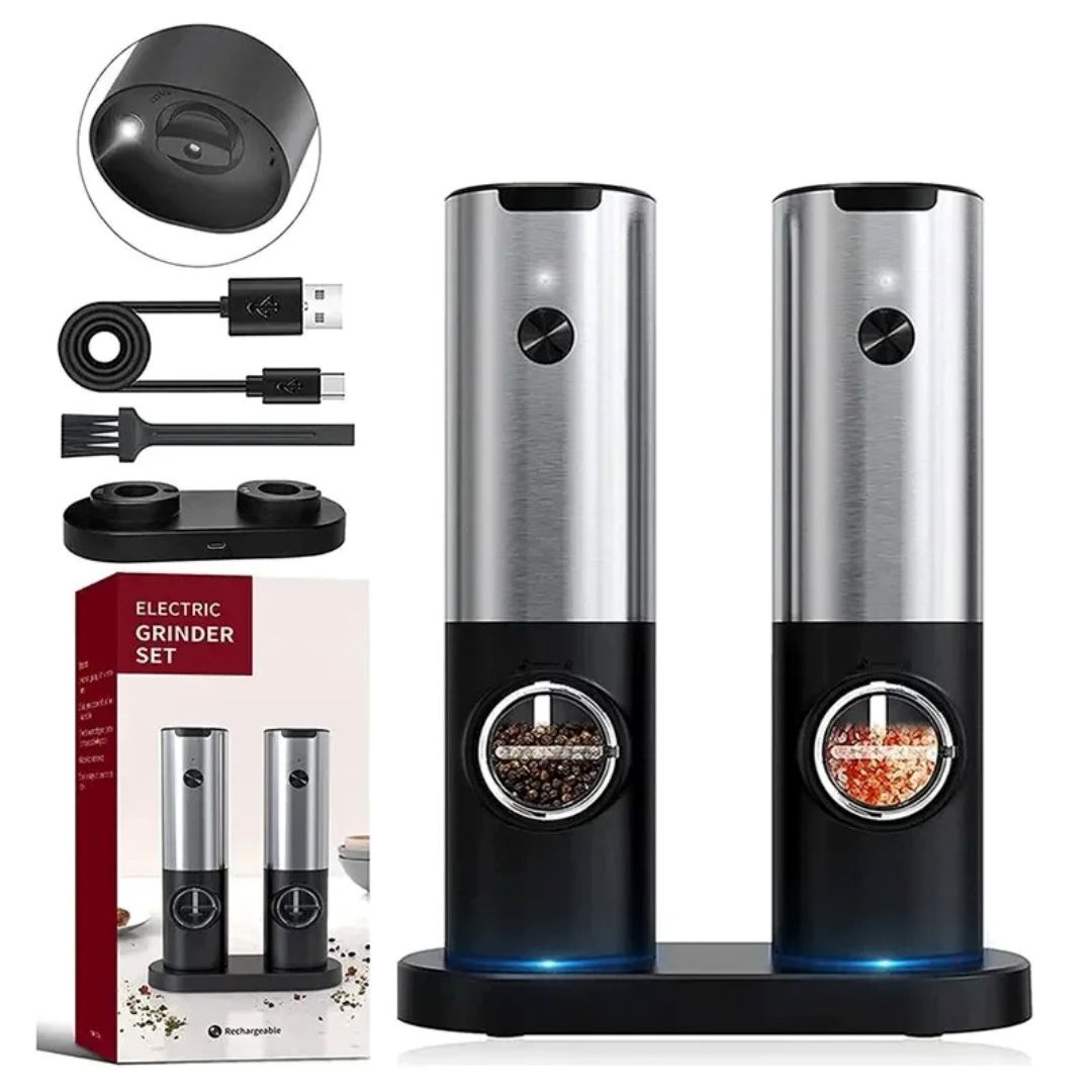 Moedor de Sal e Pimenta Elétrico com USB Recarregável e Nível de Moagem Ajustável