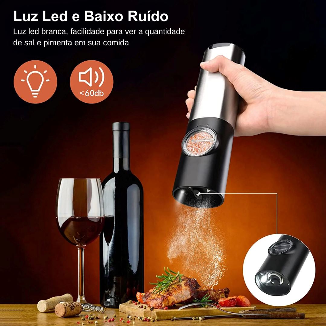 Moedor de Sal e Pimenta Elétrico com USB Recarregável e Nível de Moagem Ajustável