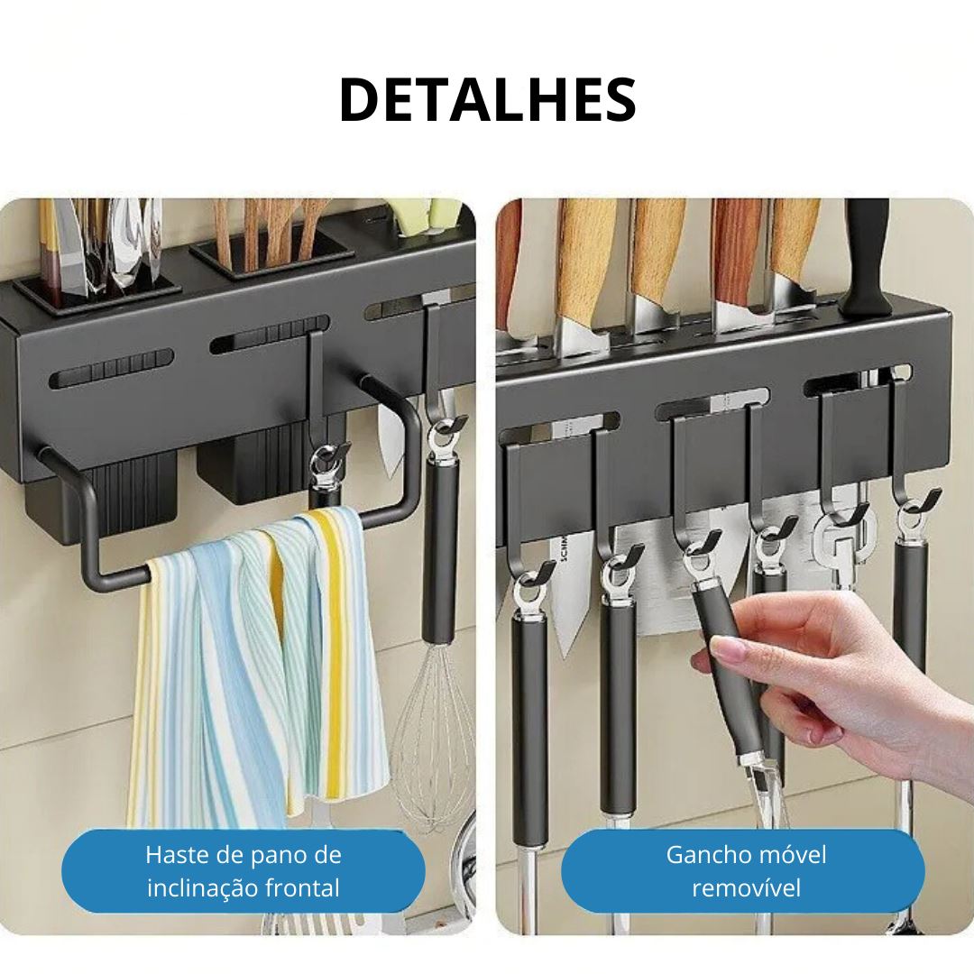 Suporte de Parede para Utensílios de Cozinha em Aço Inox sem Furo