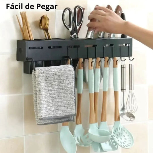 Suporte de Parede para Utensílios de Cozinha em Aço Inox sem Furo