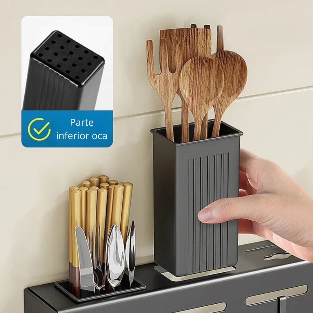 Suporte de Parede para Utensílios de Cozinha em Aço Inox sem Furo