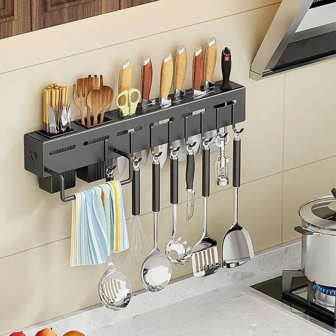 Suporte de Parede para Utensílios de Cozinha em Aço Inox sem Furo