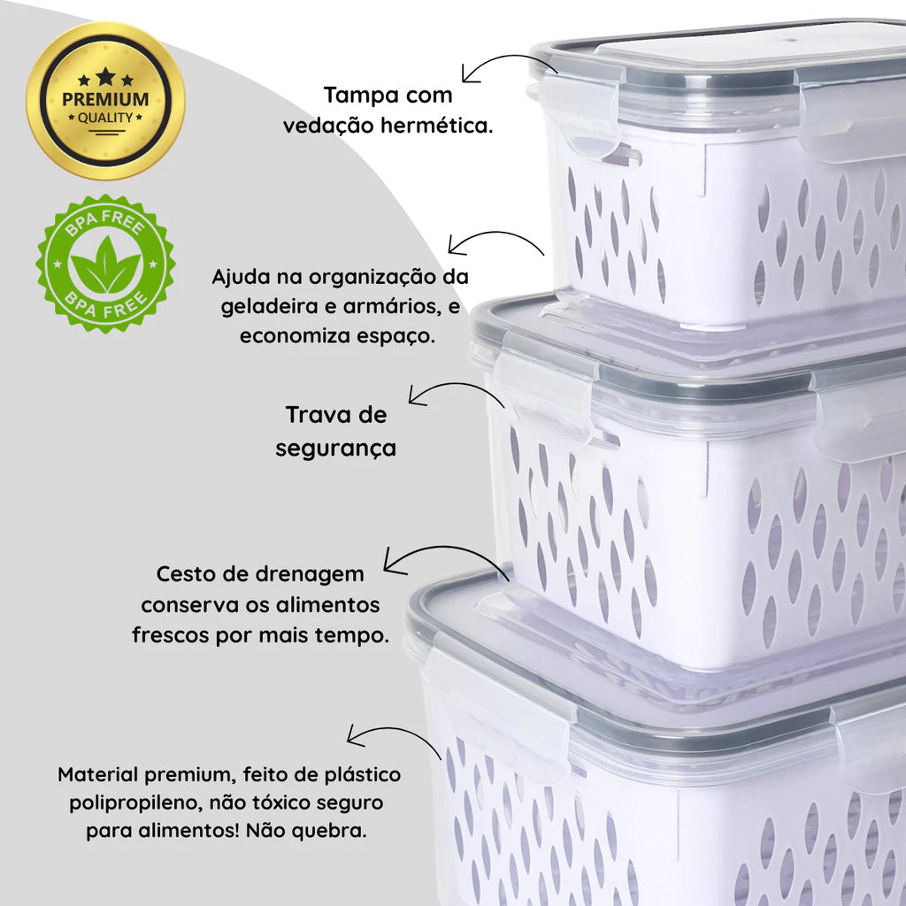 Kit Trio Wash & Store com Cesto de Drenagem – Linha Fresh