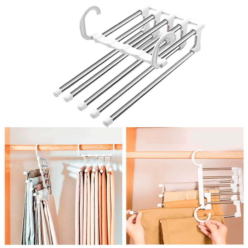 Kit 3 Cabides Multifuncionais 5 em 1 – Aço Inox Retrátil