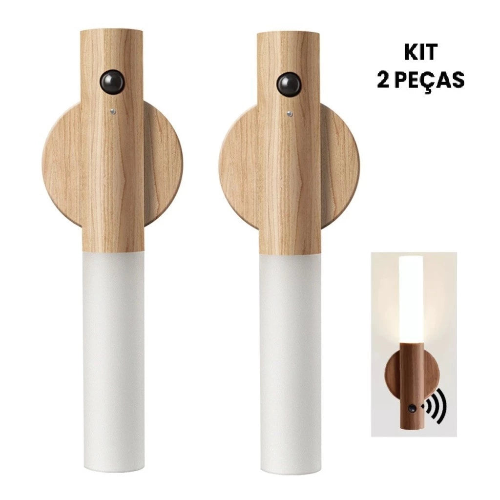 Arandela Magnética em Madeira Natural – Sensor Inteligente (Sem Fio)
