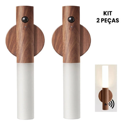 Arandela Magnética em Madeira Natural – Sensor Inteligente (Sem Fio)