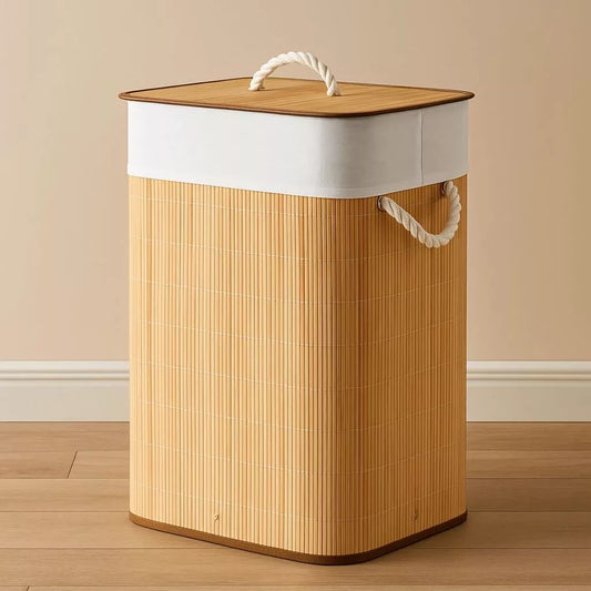 Cesto de Roupa em Bambu Natural com Tampa – Linha Spa (60L)