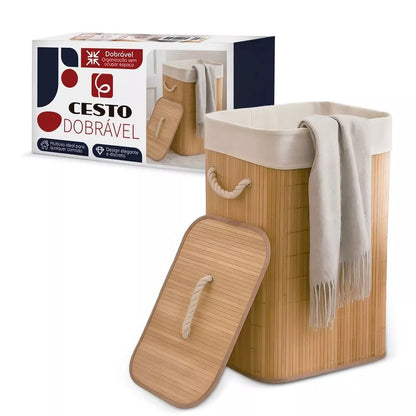 Cesto de Roupa em Bambu Natural com Tampa – Linha Spa (60L)
