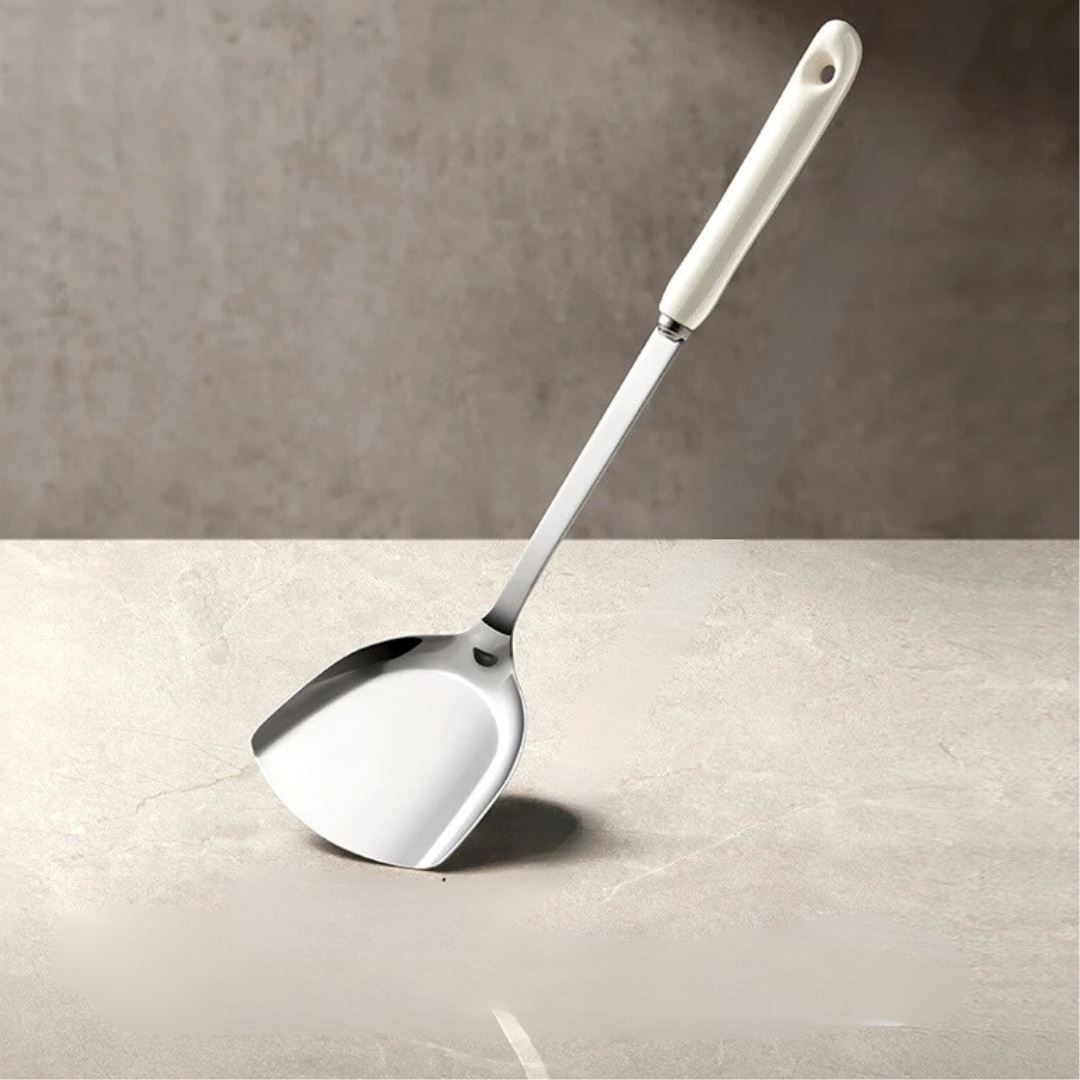 Kit de Utensílios de Cozinha em Aço Inox com Cabo de Cerâmica – 7 Peças