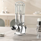 Kit de Utensílios de Cozinha em Aço Inox com Cabo de Cerâmica – 7 Peças