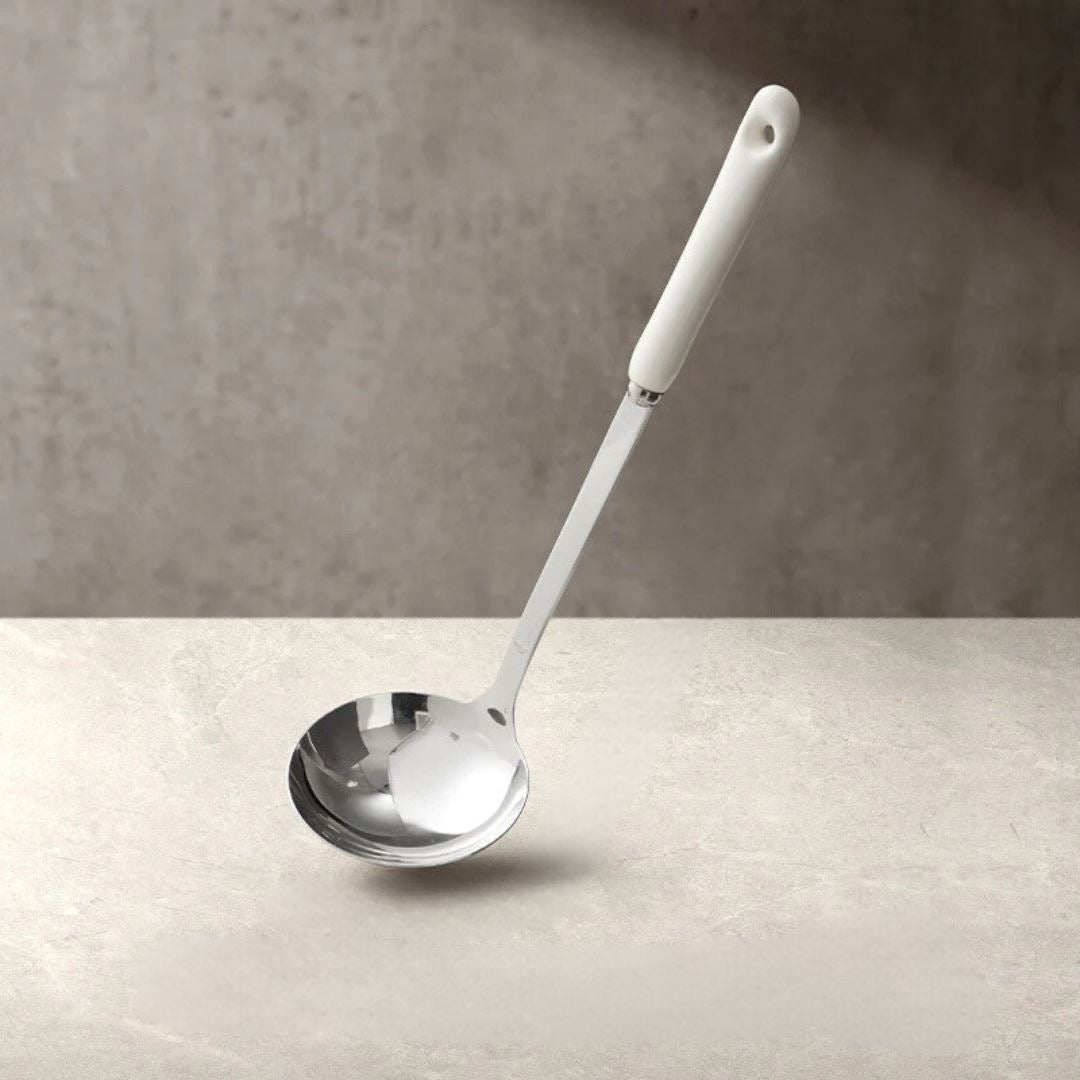 Kit de Utensílios de Cozinha em Aço Inox com Cabo de Cerâmica – 7 Peças