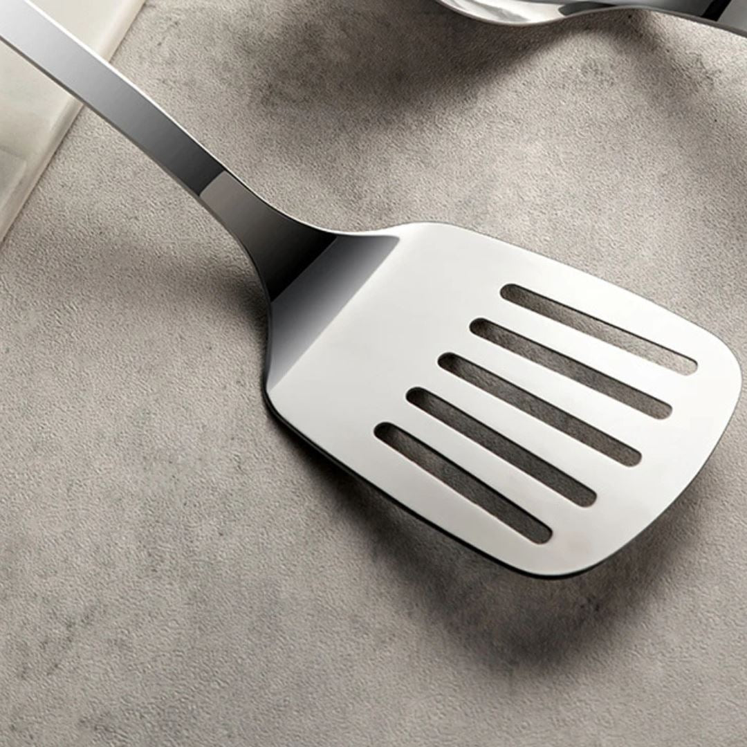 Kit de Utensílios de Cozinha em Aço Inox com Cabo de Cerâmica – 7 Peças