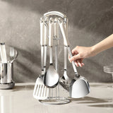 Kit de Utensílios de Cozinha em Aço Inox com Cabo de Cerâmica – 7 Peças